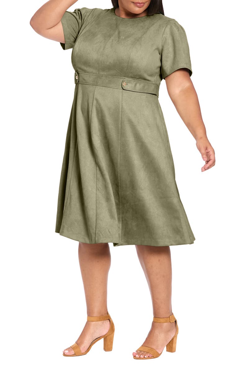 London Times Faux Suede Scuba Dress, Alternate, color, Eucal Green