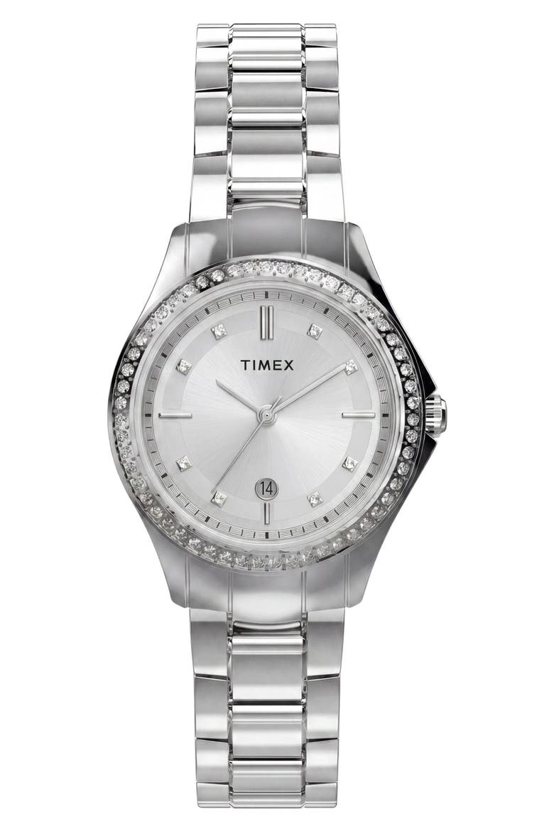 Trend Crystal Bezel Bracelet Watch, 30mm, Main, color, SILVER/ WHITE