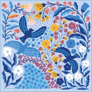 Jessie Zhao New York Double Sided Silk Scarf of Blue Birds