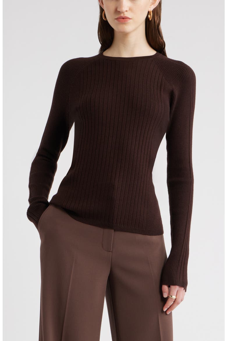 Rib Wool Blend Sweater, Main, color, BROWN COFFEE