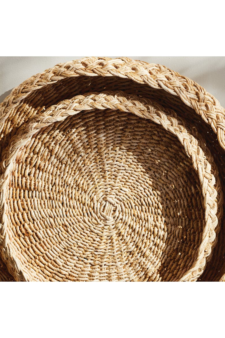 Abaca French Braided Round Decorative Trays Set of 2, Alternate, color, Beige