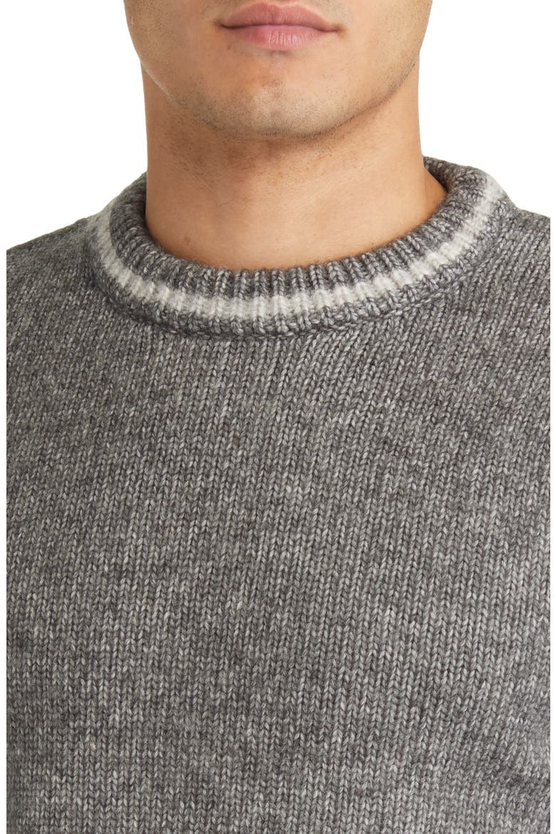 Stripe Trim Triple Blend Crewneck Sweater, Alternate, color, CHARCOAL