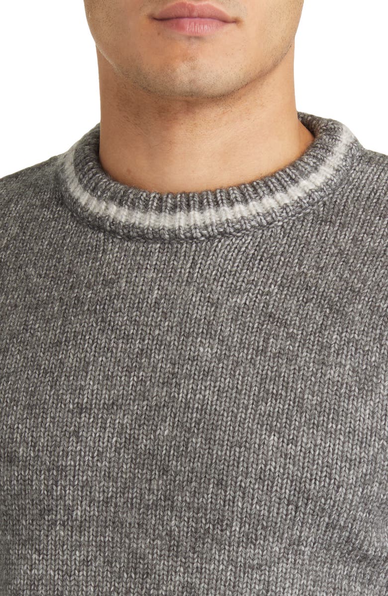 Schott NYC Stripe Trim Triple Blend Crewneck Sweater, Alternate, color, Charcoal