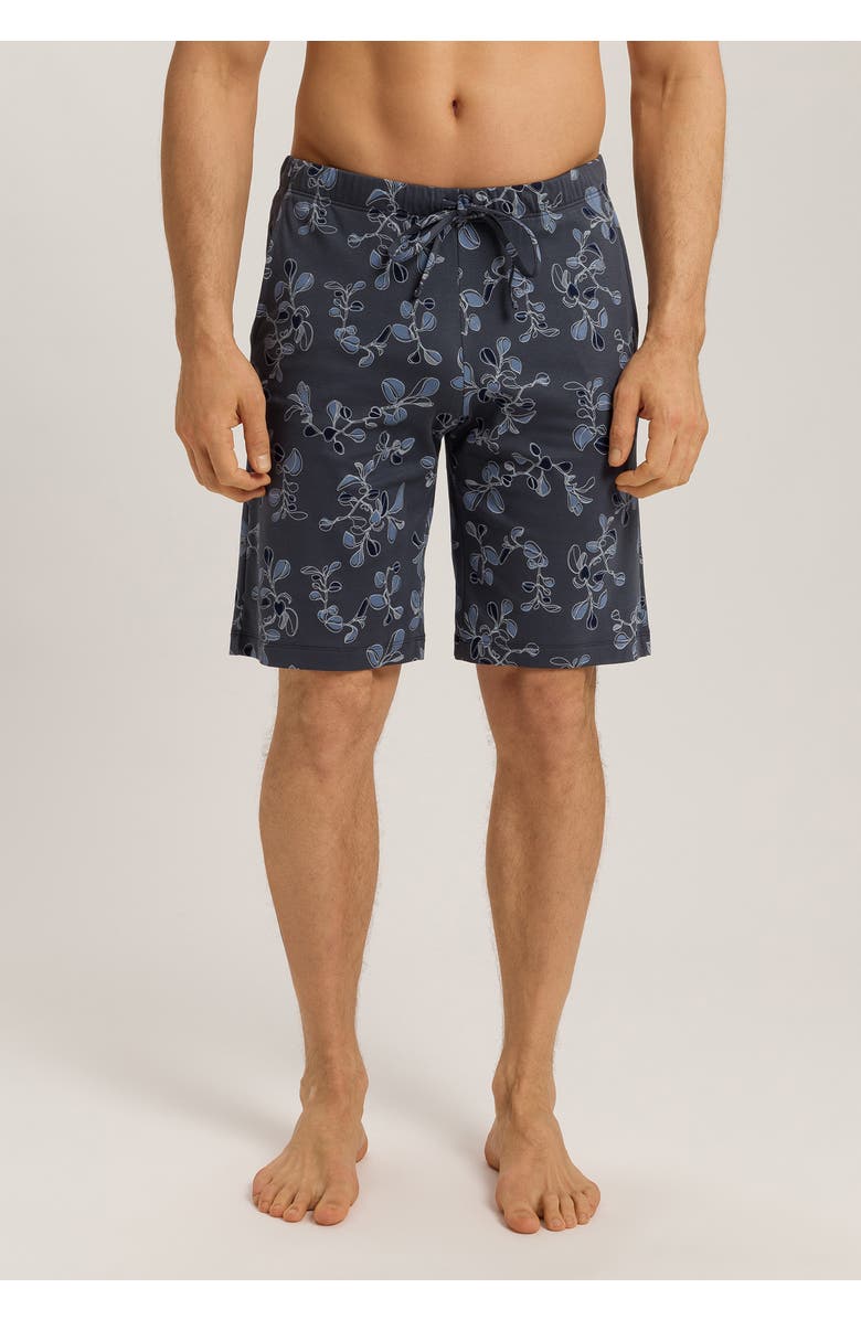 Hanro Night And Day Drawstring Cotton Shorts, Alternate, color, Aqua Ink Leaves