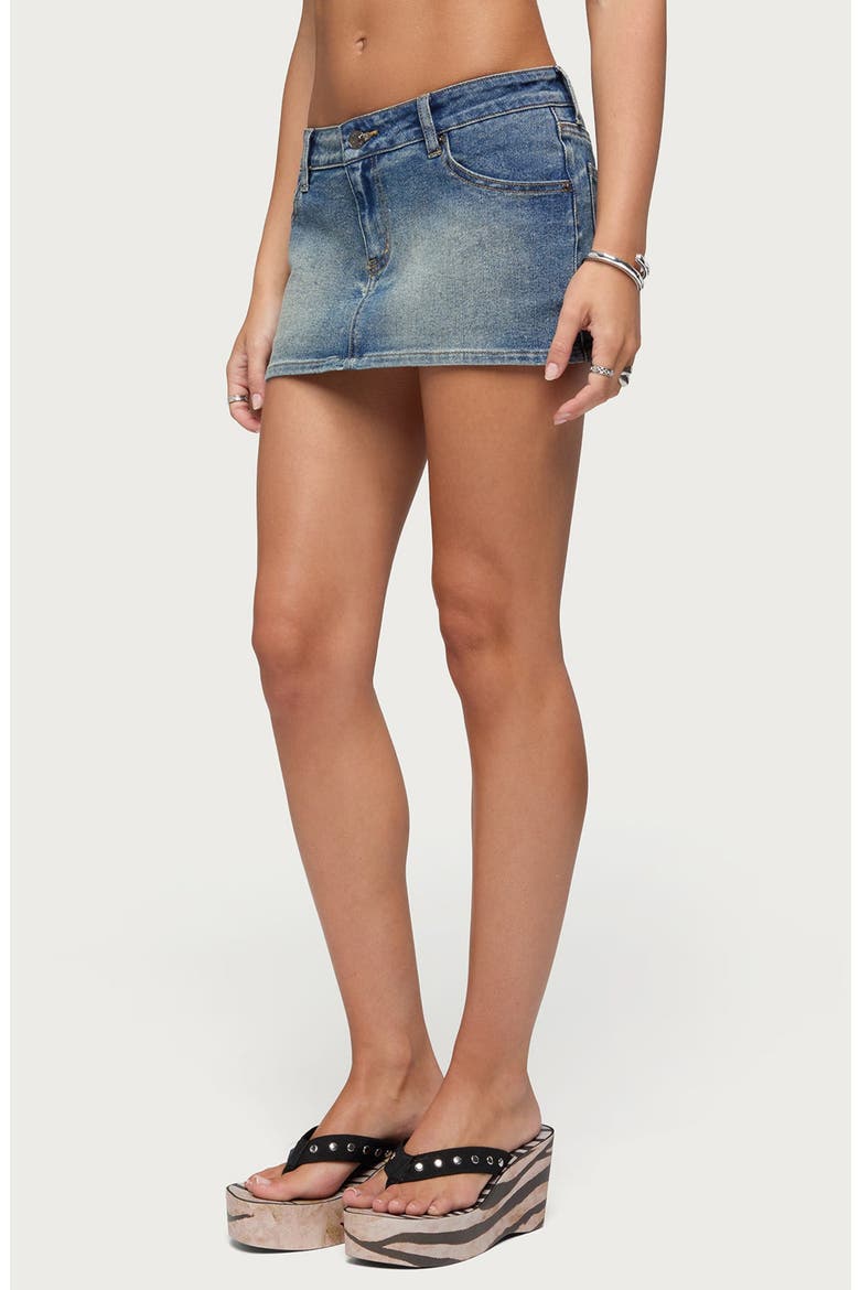 Seffie Low Rise Denim Skirt, Alternate, color, BLUE-WASHED