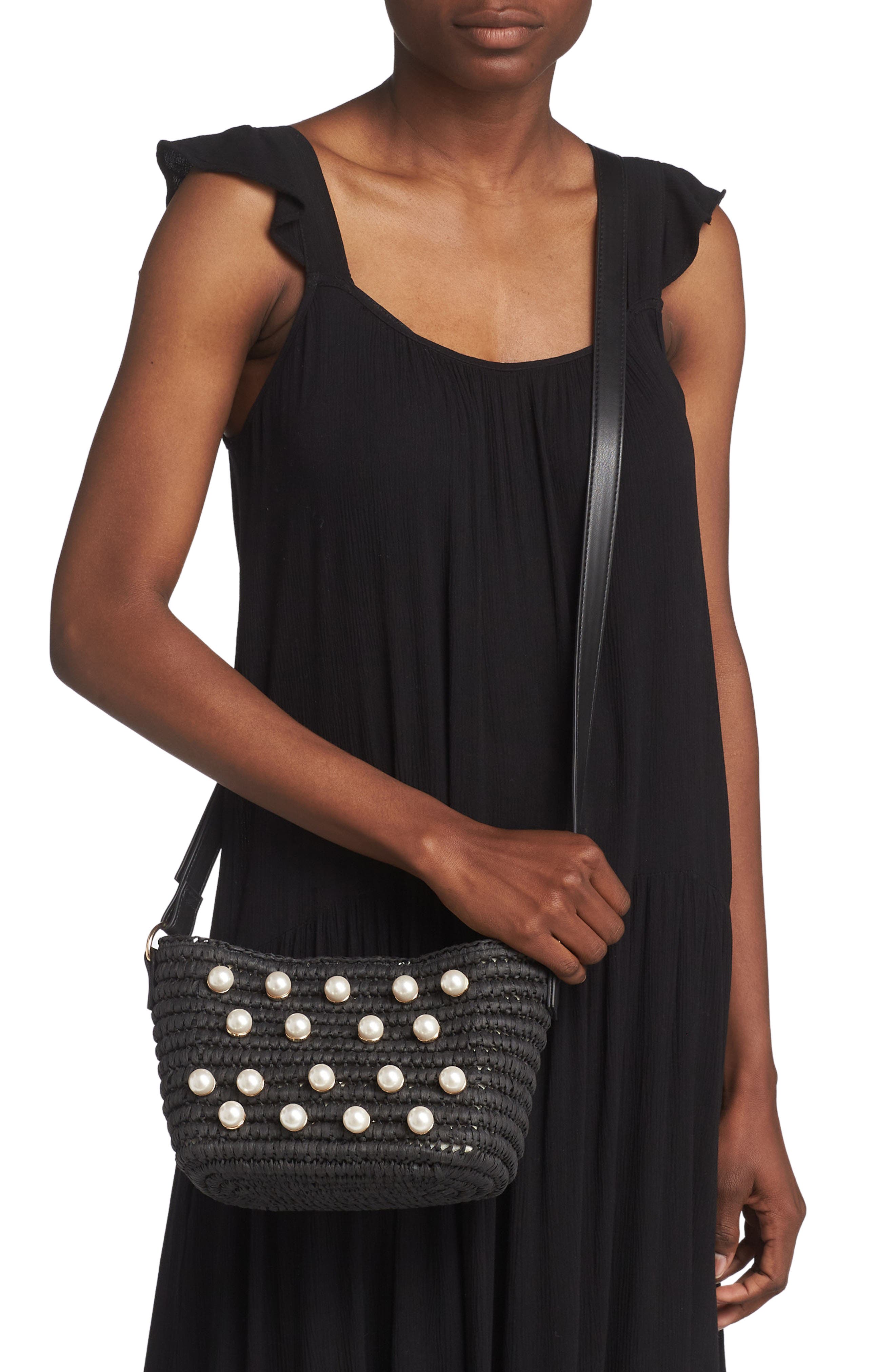 Opal Imitation Pearl Crossbody Bag, Alternate, color, BLACK