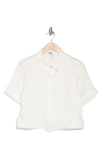 Donna Karan Boxy Crop Button-up Shirt In Ivory