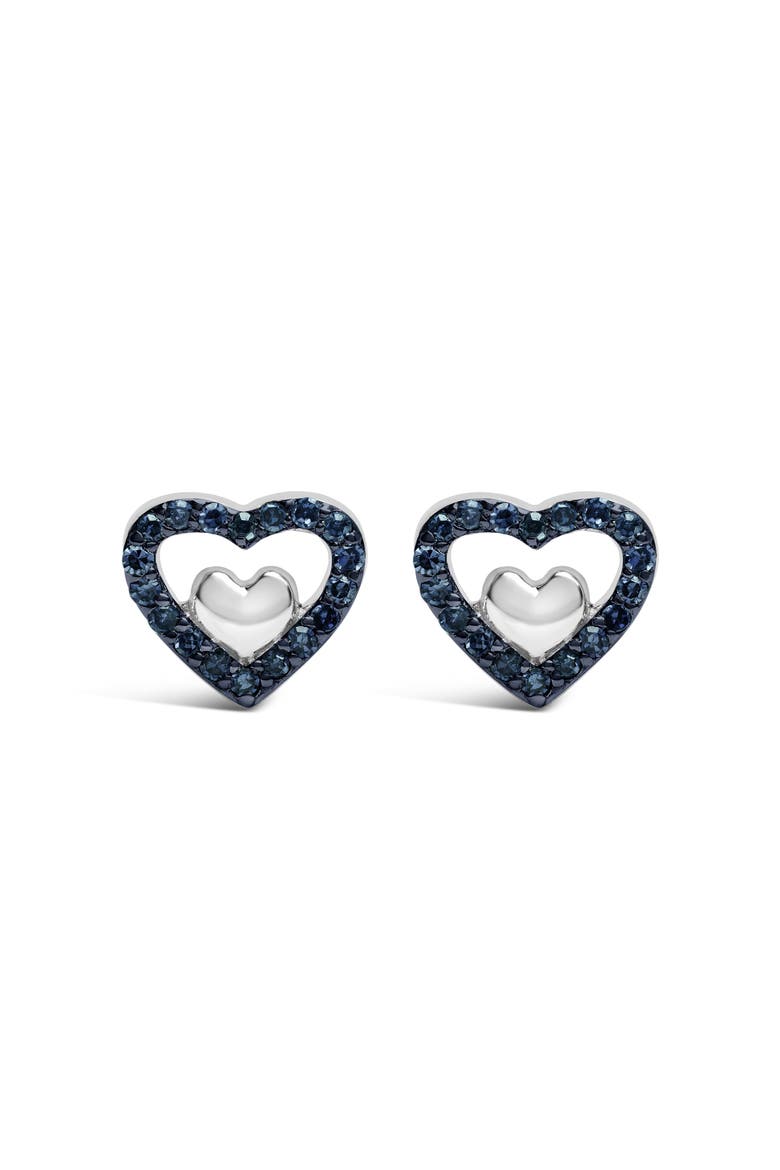 Silver 1/6 Cttw Diamond Open Double Heart Stud Earrings, Main, color, Blue Diamond