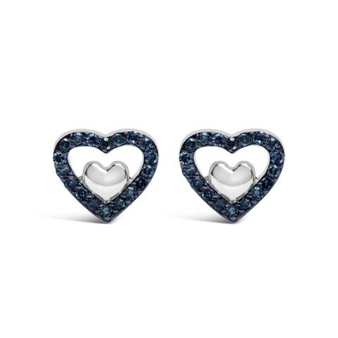Silver 1/6 Cttw Diamond Open Double Heart Stud Earrings