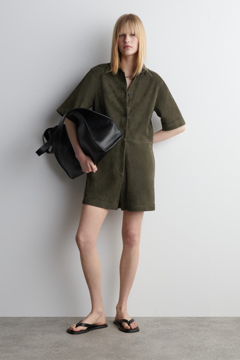 Suede Romper, Main, color, KHAKI