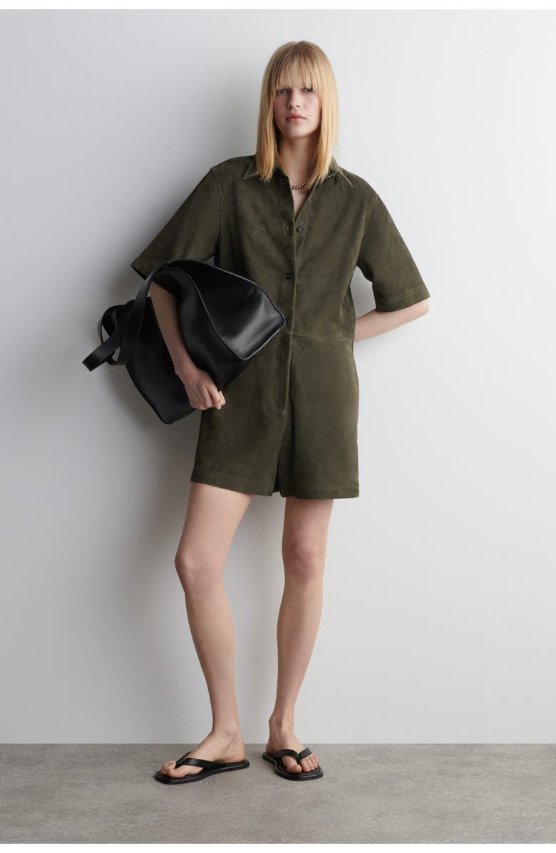 COS Suede Romper, Main, color, Khaki