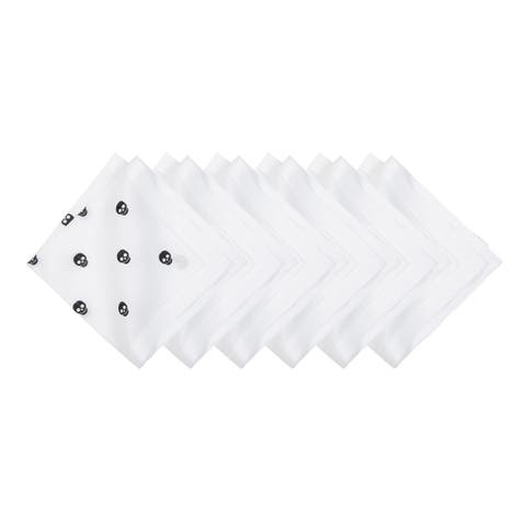 Black Skulls Halloween Embroidered Hemstitch Set of 6 Cloth Napkins