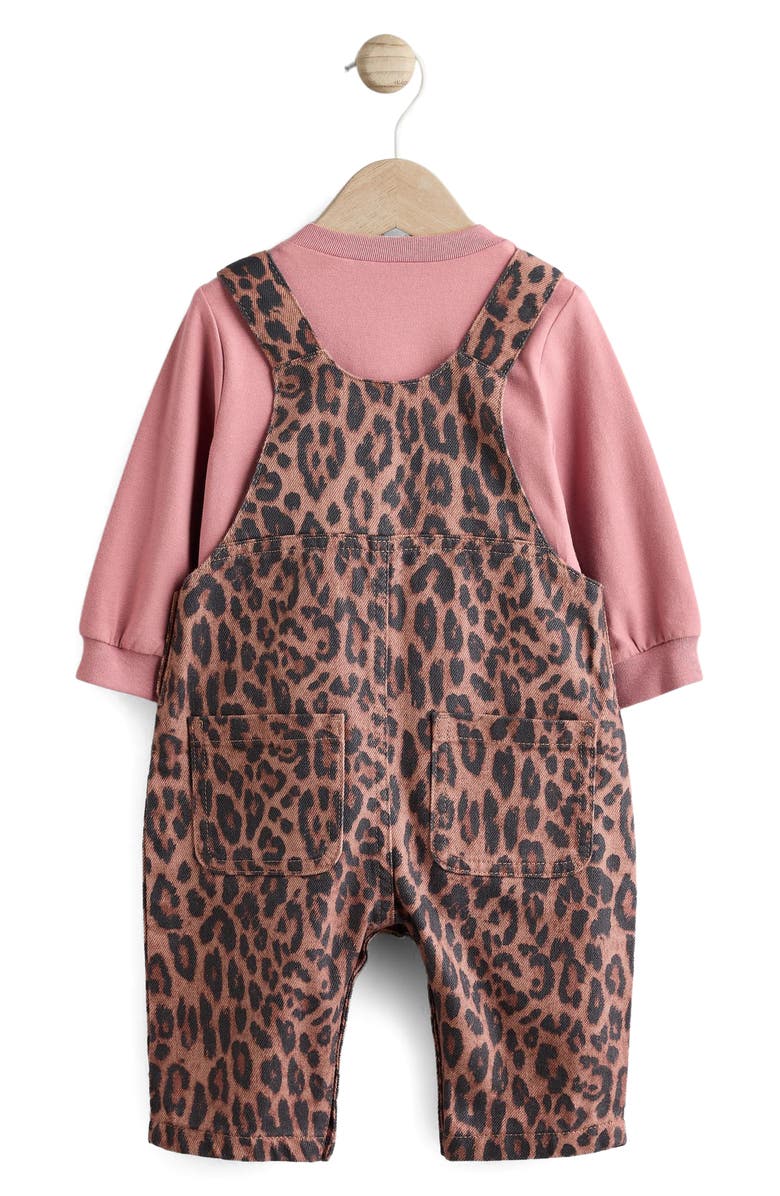 NEXT Long Sleeve Bodysuit & Leopard Print Overalls Set, Alternate, color, Brown