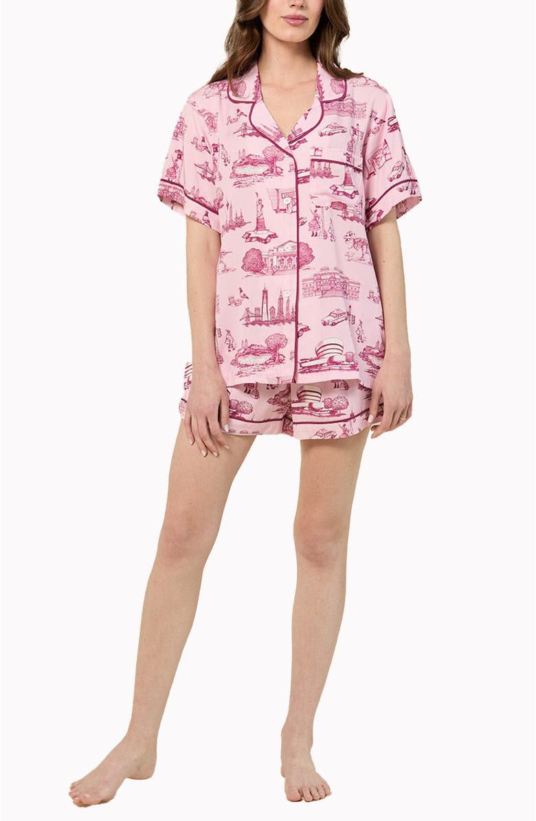 Katie Kime New York Toile Shorts Set, Main, color, Pink