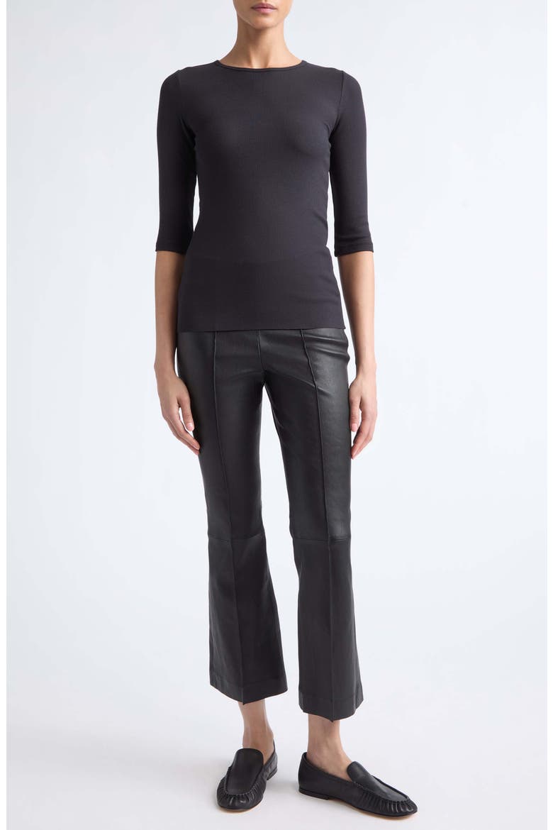 Crop Flare Leather Pants, Alternate, color, BLACK
