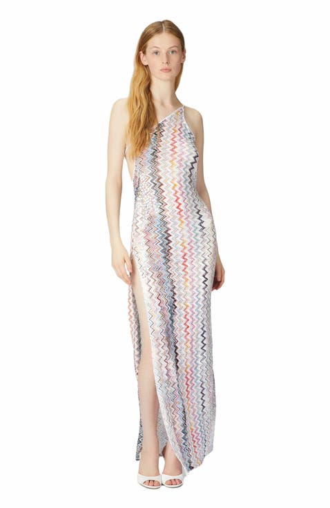 Long One-shoulder Cover-up With Zig Zag Pattern