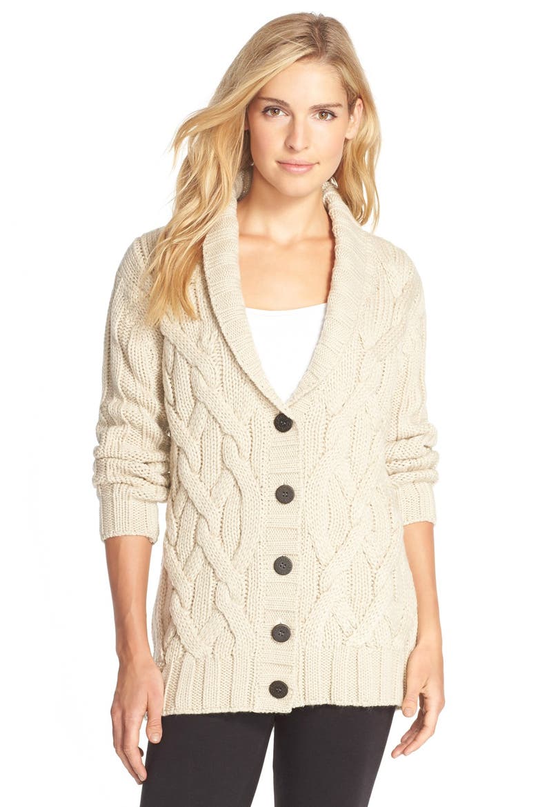 'Margie' Cable Knit Shawl Collar Cardigan, Main, color, CREAM HEATHER