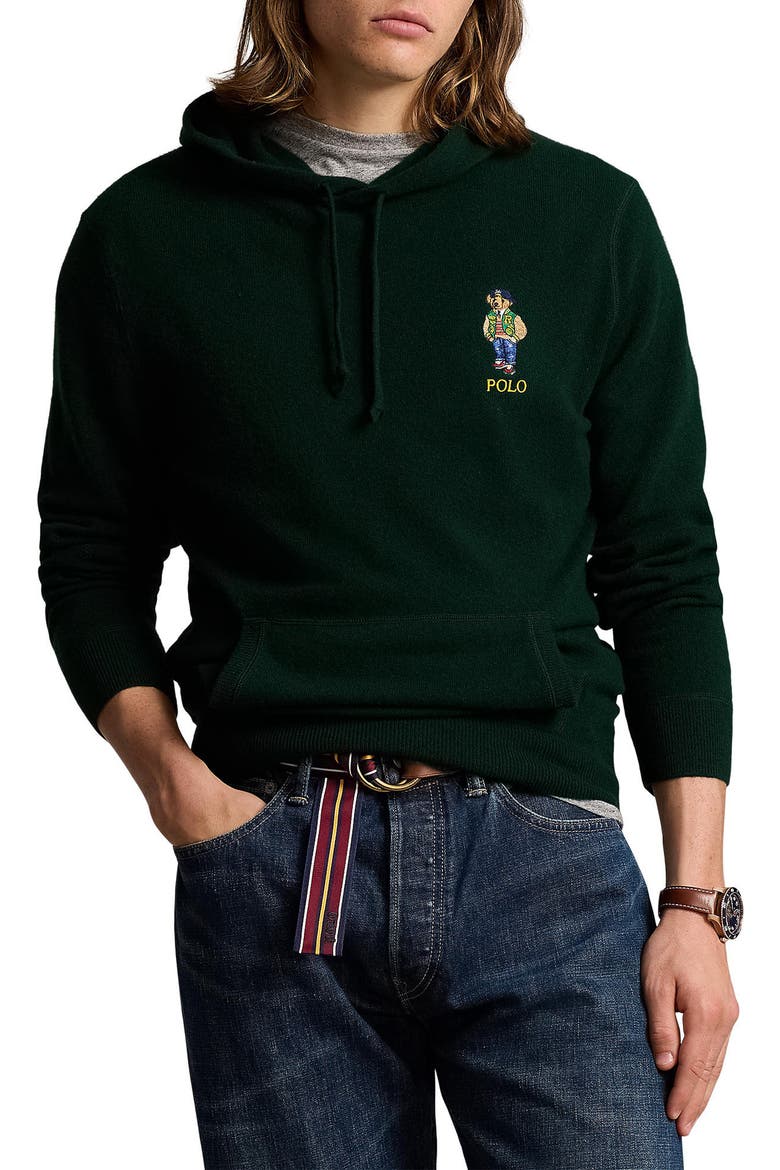 Polo Bear Merino Wool Hoodie Sweater, Main, color, MOSS AGATE