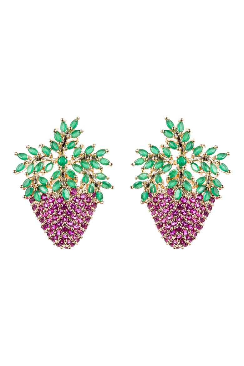 Gold-Tone Purple Grape CZ Statement Earrings, Main, color, PINK