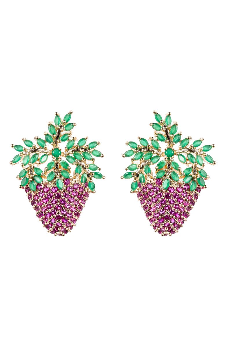 EYE CANDY LOS ANGELES Gold-Tone Purple Grape CZ Statement Earrings, Main, color, 