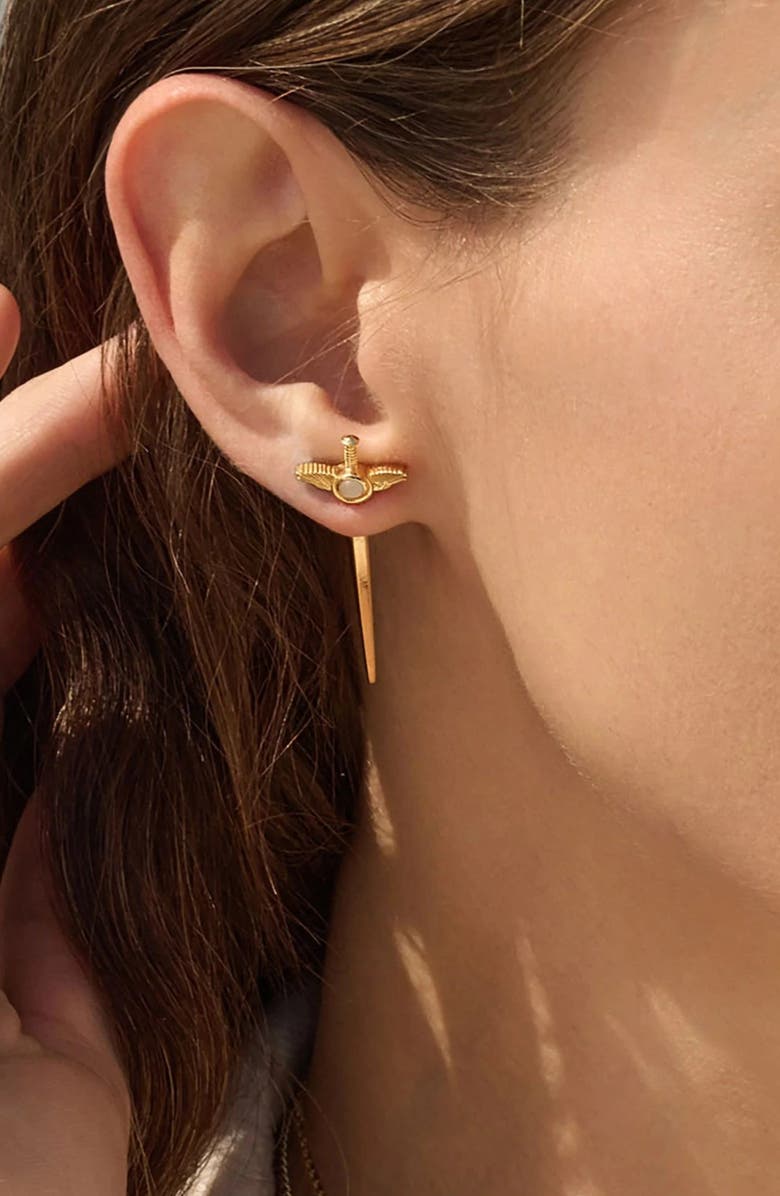 Awe Inspired Fluing Dagger Studs, Alternate, color, 14K Gold Vermeil / Pair