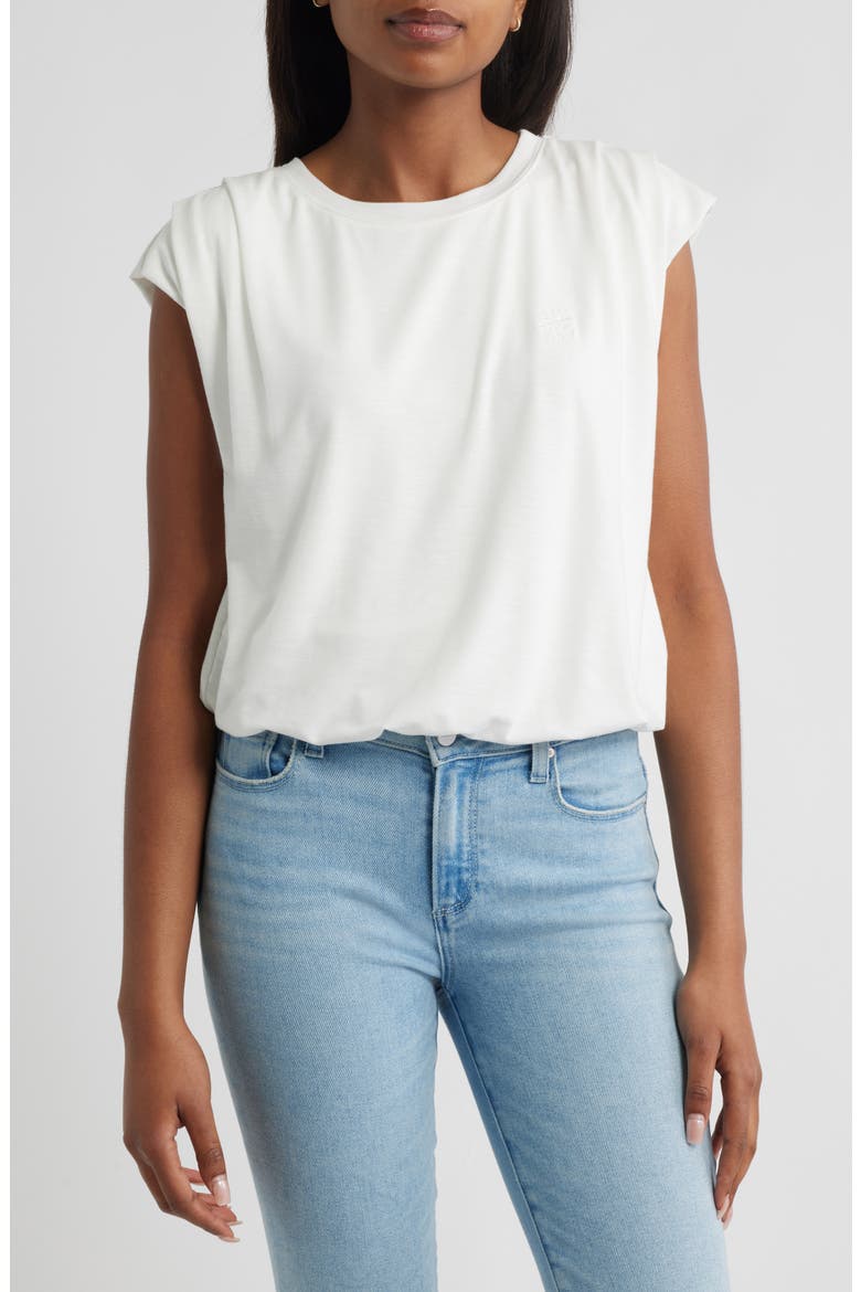 Pleated Cap Sleeve T-Shirt, Main, color, OFF WHITE
