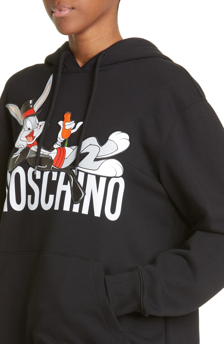 Moschino Bugs Bunny Cotton Graphic Hoodie, Alternate, color,