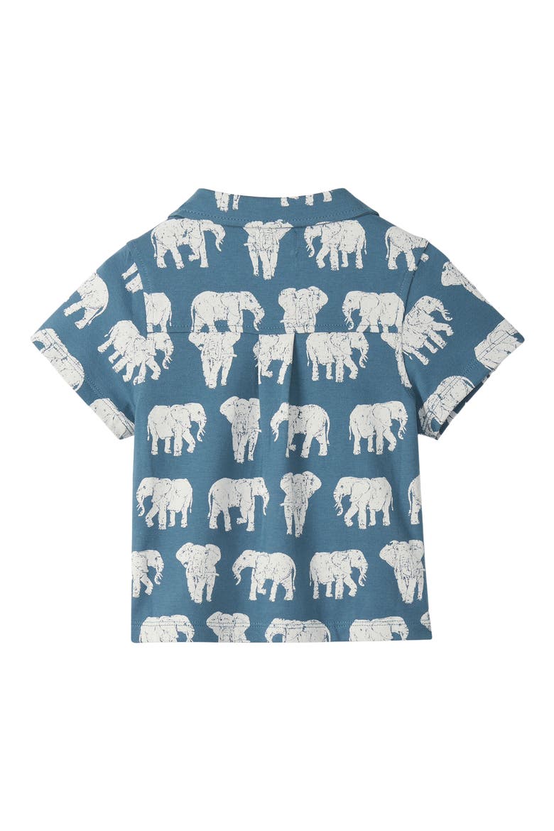 Kids' Elephant Print Knit Cotton Camp Shirt, Alternate, color, BLUESTONE