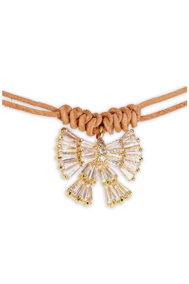 Crystal Bow Leather Wrap Choker Necklace, Main, color, KHAKI