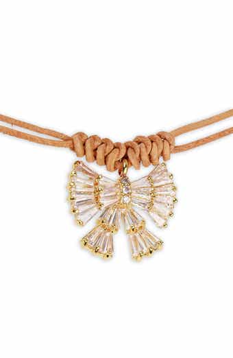 Crystal Bow Leather Wrap Choker Necklace