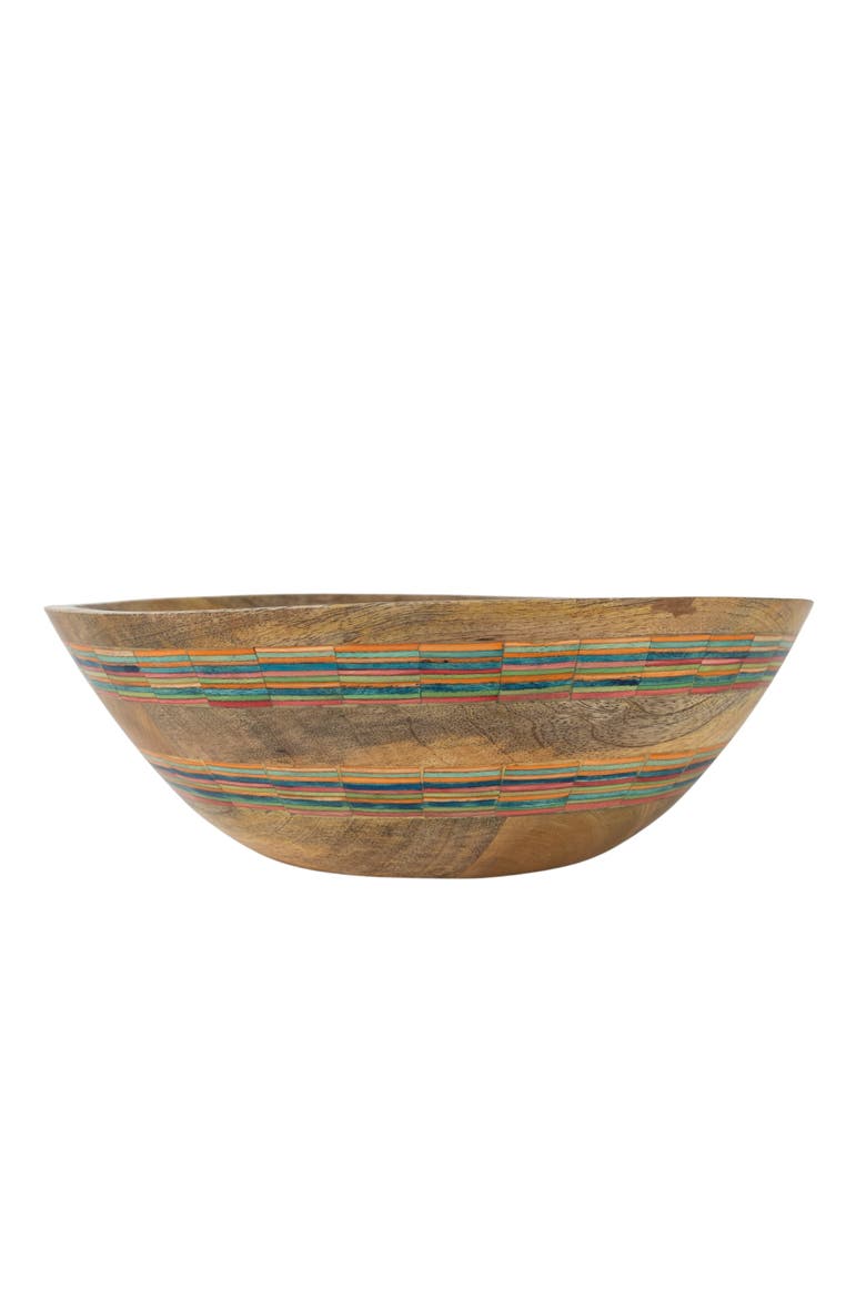 Striped Mango Wood Salad Bowl, Main, color, Natural