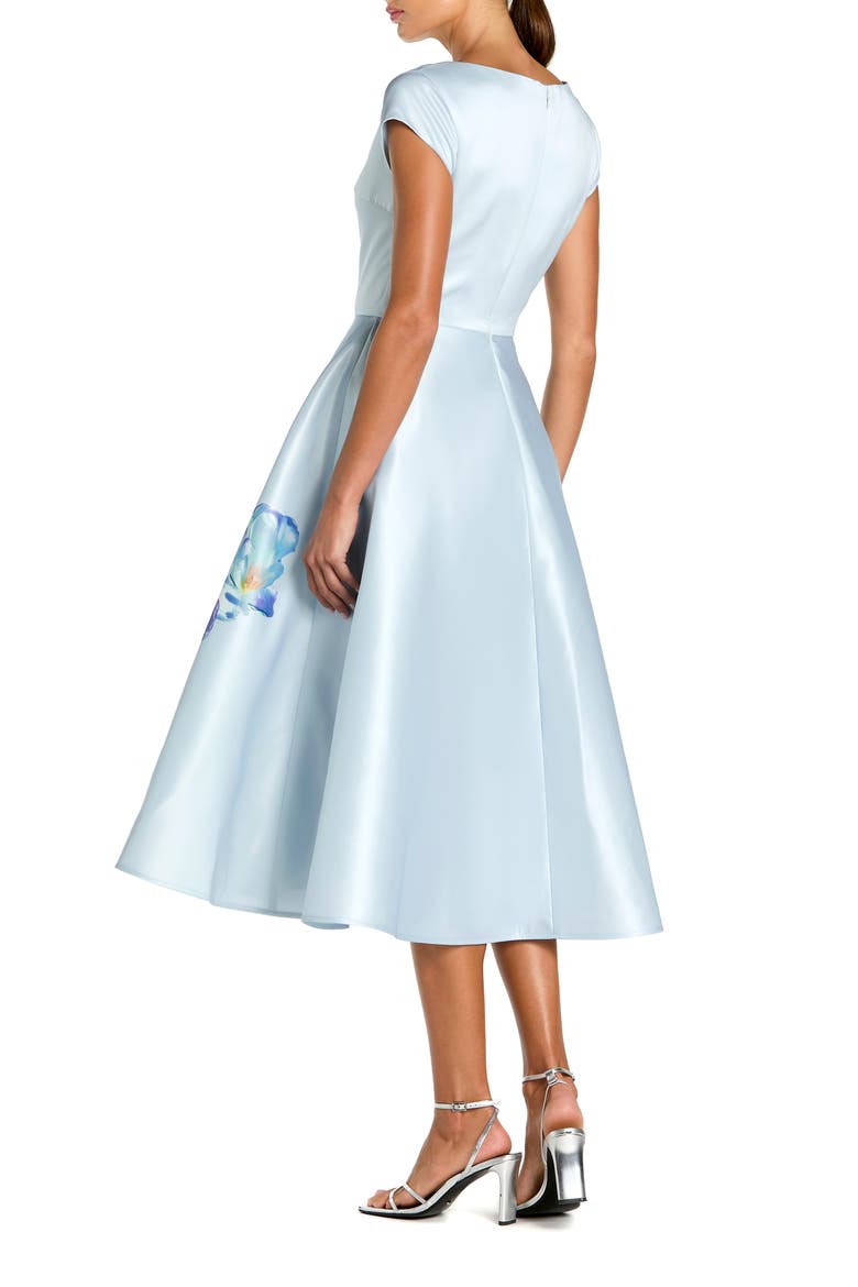 Satin Cap Sleeve Midi Dress With Floral Print, Alternate, color, Periwinkle Multi