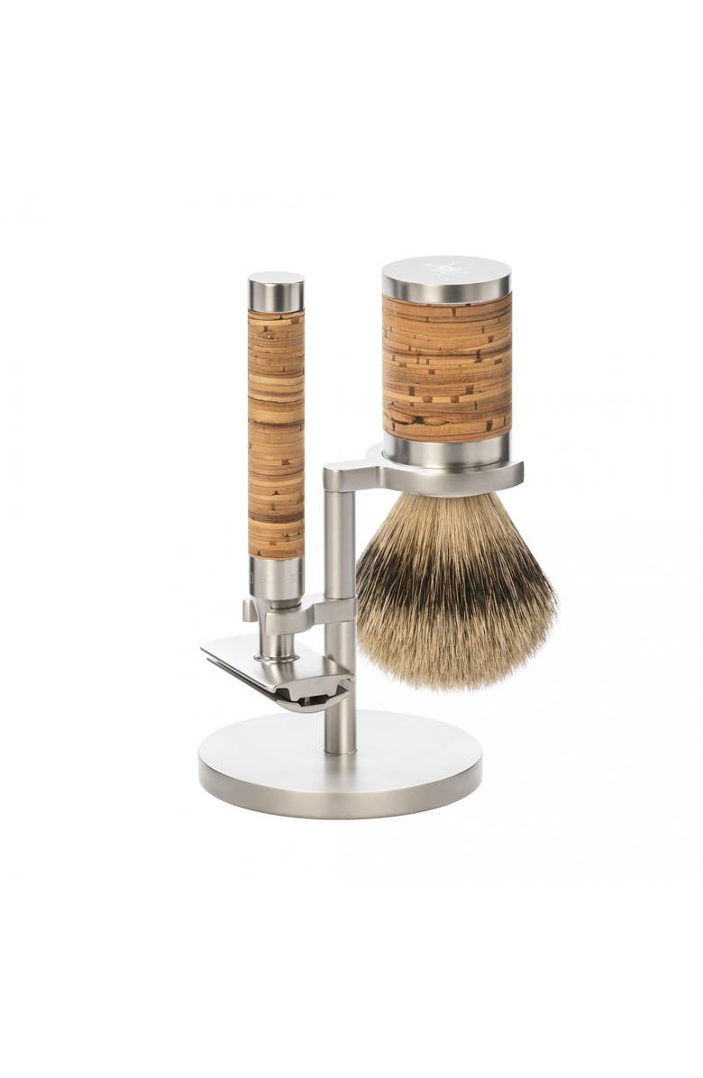MÜHLE Rocca Birch Bark & Stainless Steel 3-Piece Silvertip Badger & Safety Razor Shaving Set, Main, color, 