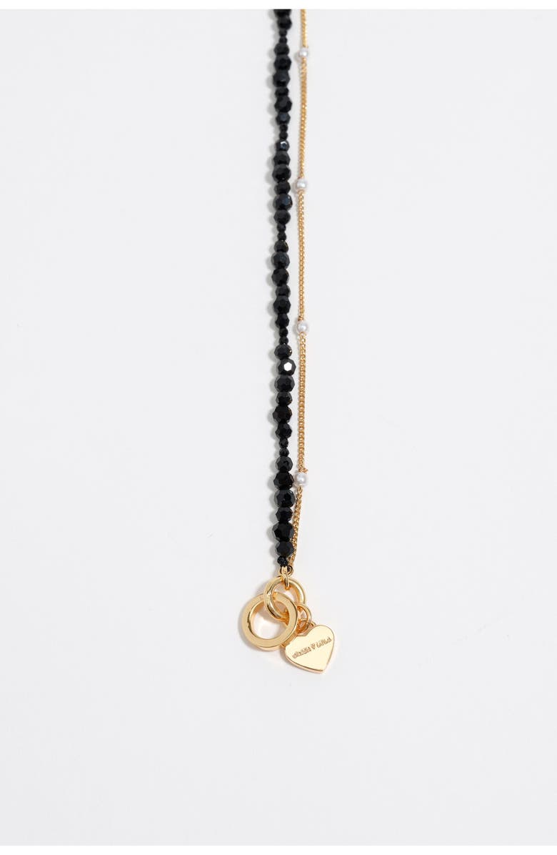 Bimba y Lola Double-Layer Heart Logo Chain Crystals Necklace, Alternate, color, Black