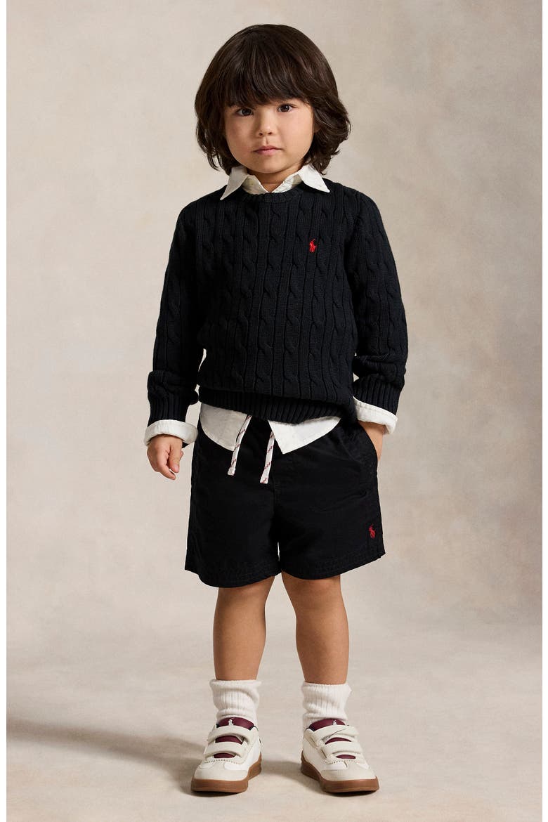 Kids' Cable Knit Cotton Crewneck Sweater, Alternate, color, POLO BLACK