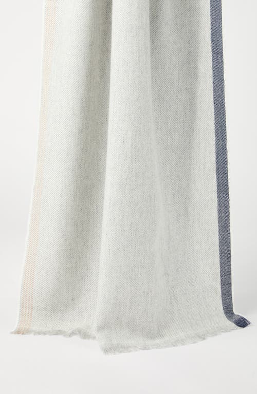 Brunello Cucinelli Cashmere Stripe-detail Diagonal Scarf In Pearl Grey