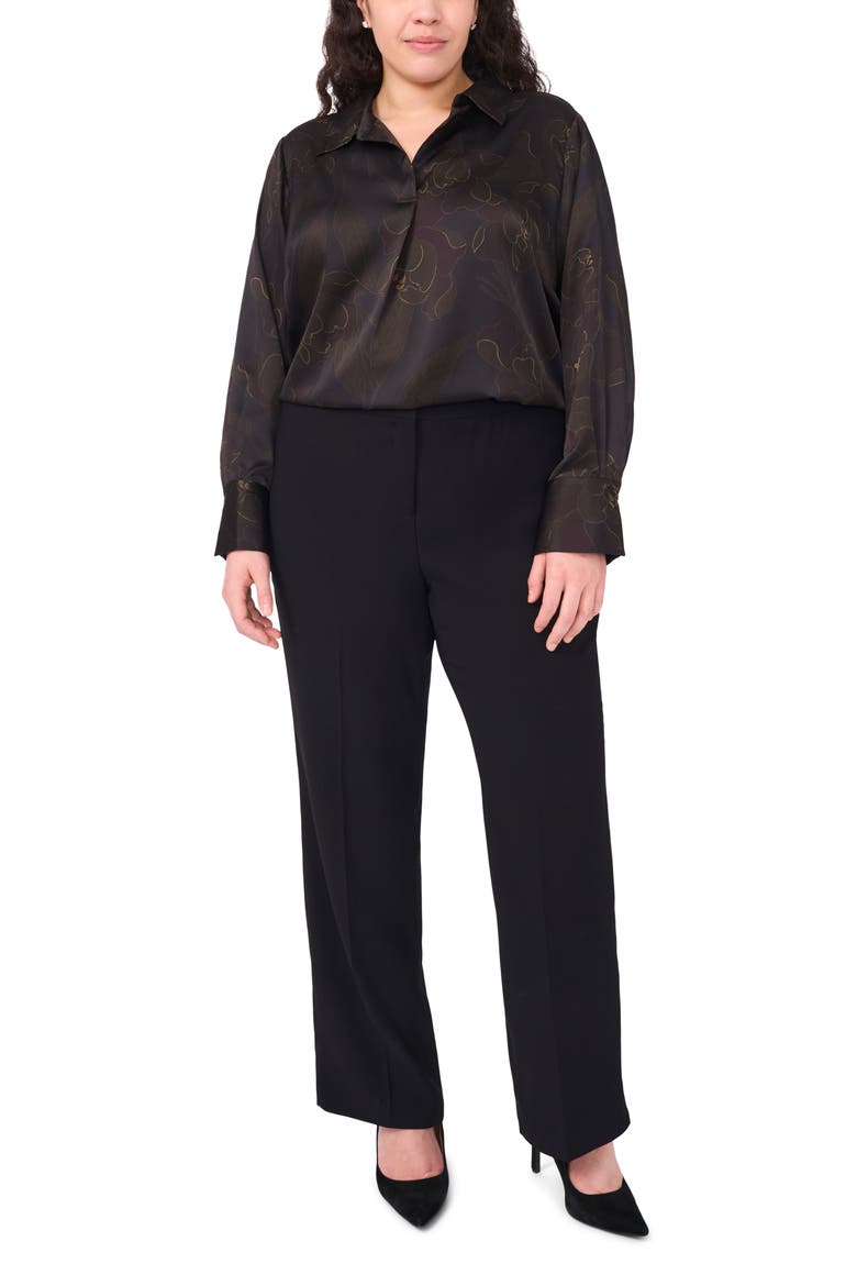 Metallic Floral Satin Charmeuse Top, Alternate, color, RICH BLACK