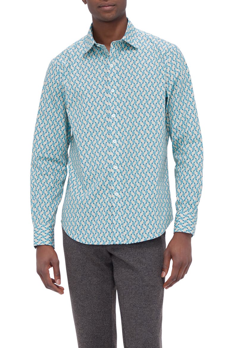 Julian Shaped Fit Print Button-Up Shirt, Main, color, DUSTY BLUE