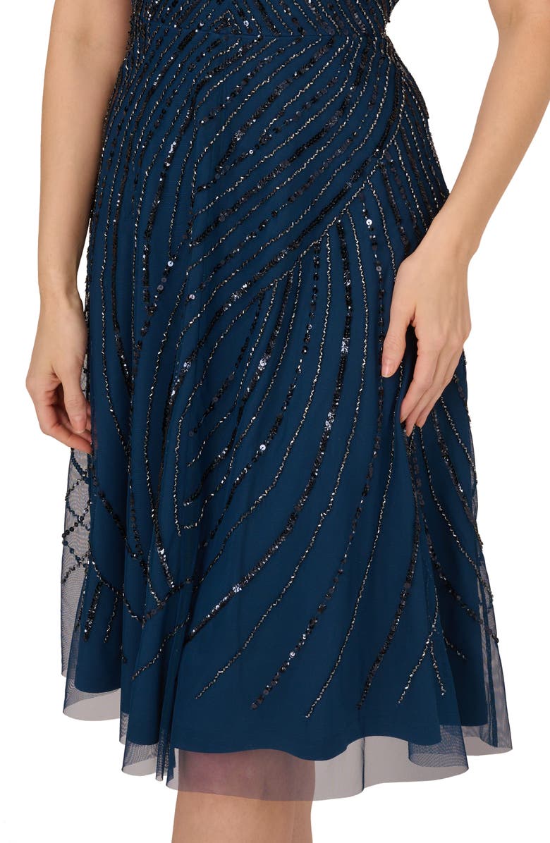 Adrianna Papell Beaded One-Shoulder Dress, Alternate, color, 