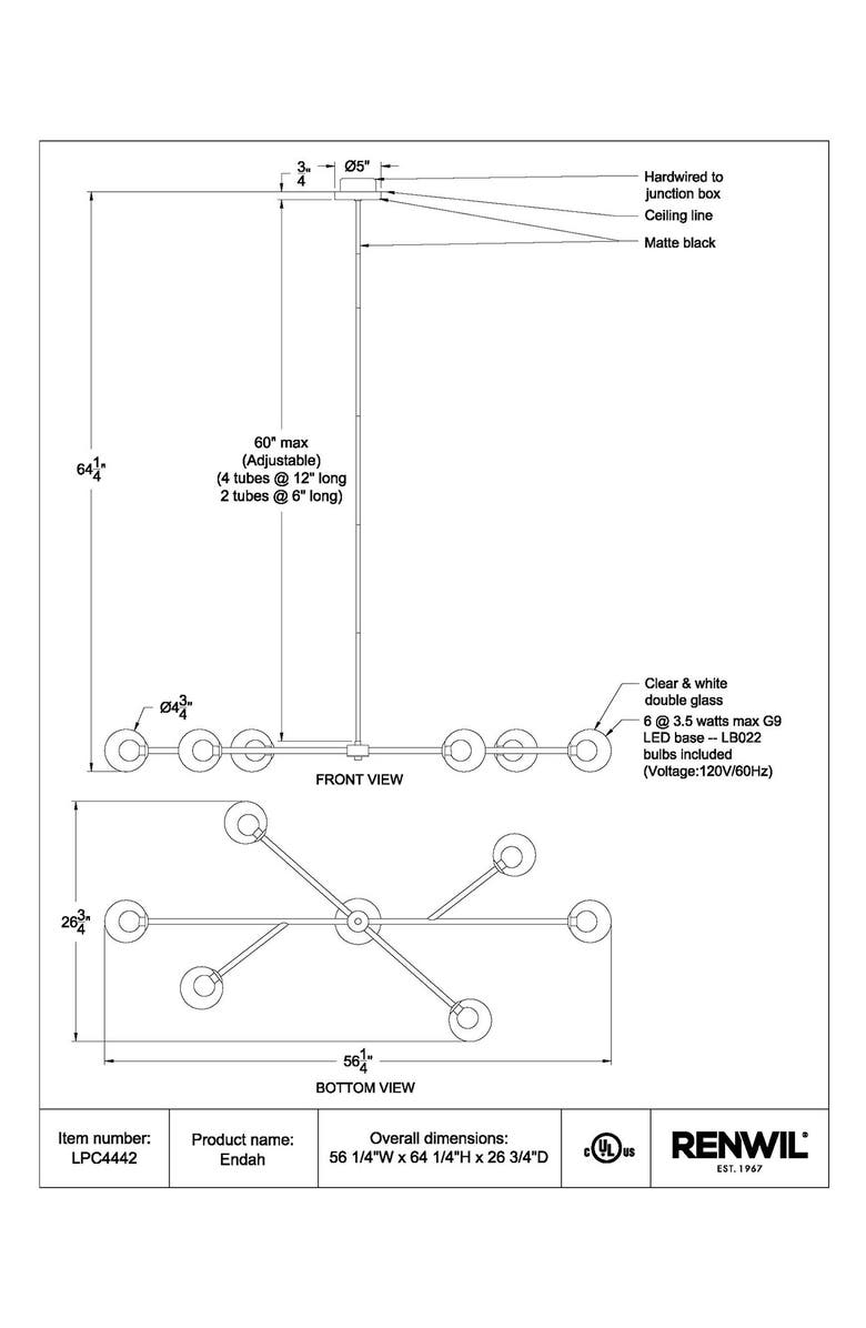 Renwil Endah Ceiling Light Fixture, Alternate, color, Matte Black