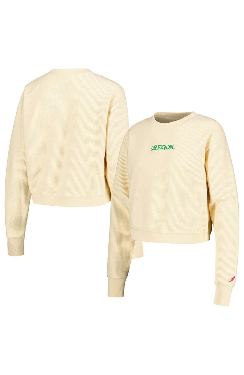LEAGUE COLLEGIATE WEAR Women's League Collegiate Wear Cream Oregon Ducks Timber Cropped Pullover Sweatshirt, Main, color, 