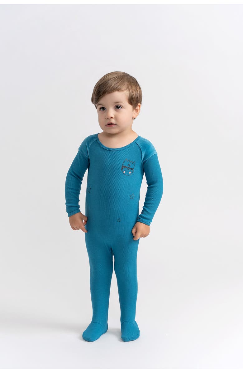 Charlotte & George Soft Ribbed Prince Print Romper, Alternate, color, Blue Jay
