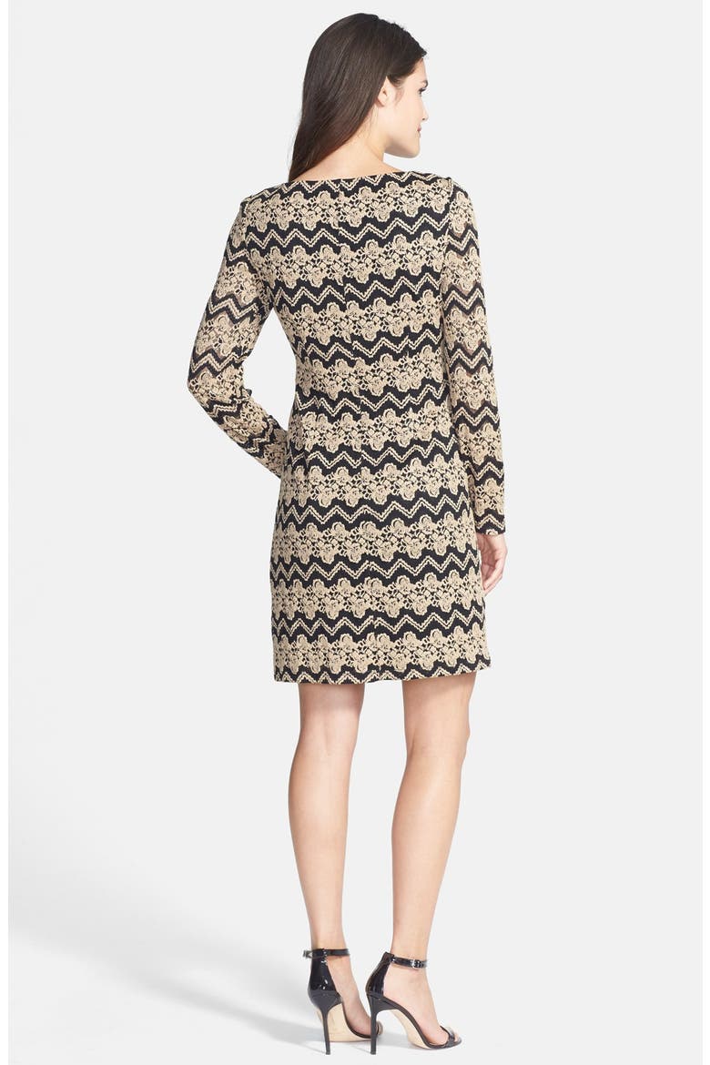 Chevron Lace Shift Dress, Alternate, color, BLACK/ TAN