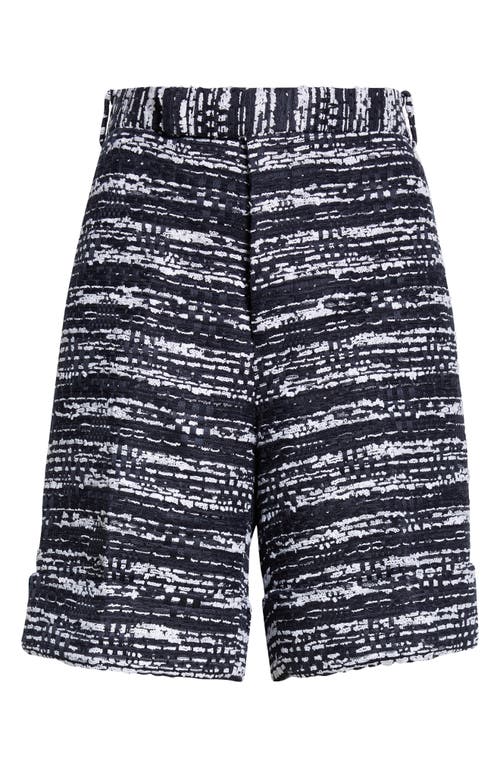 Thom Browne Beltloop Mélange Tulle Tweed Shorts In Navy