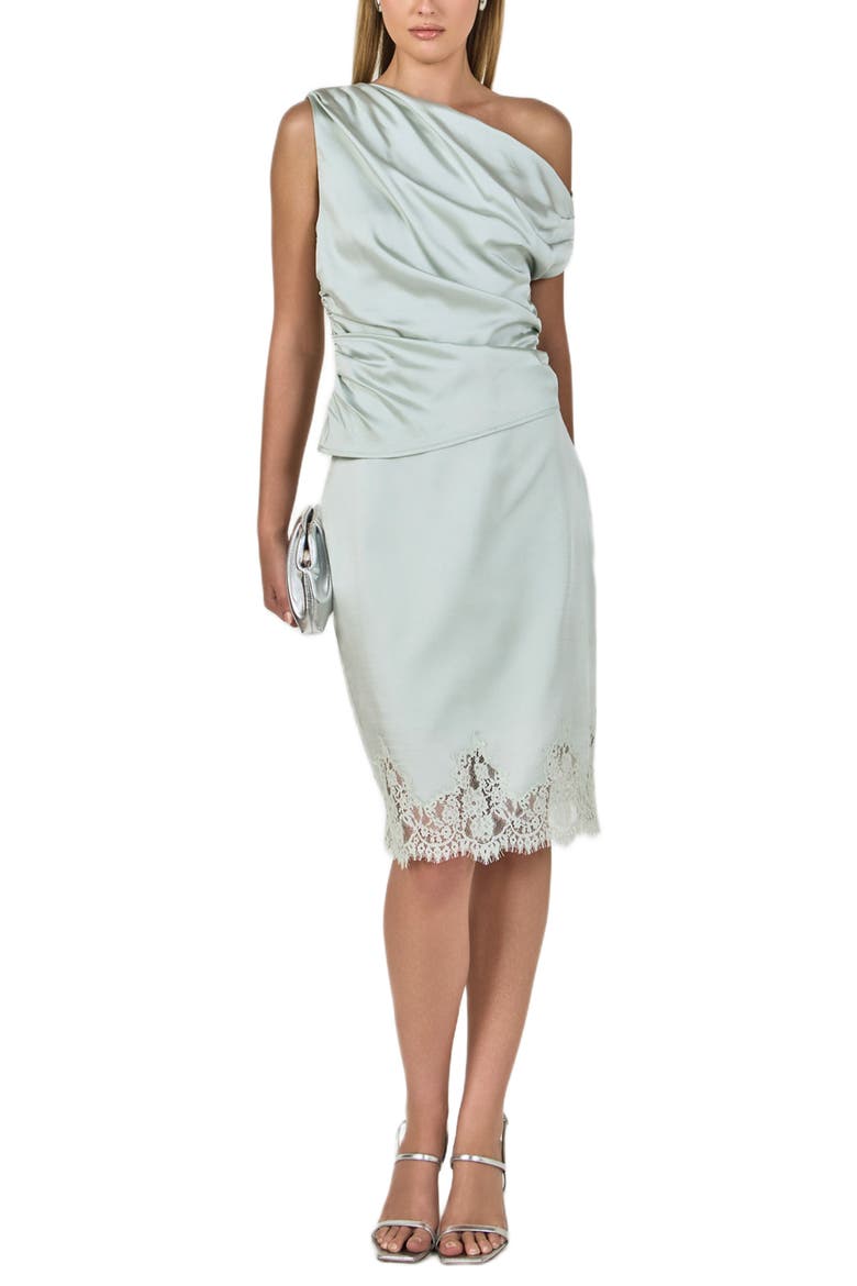 Lace Trim Satin Skirt, Alternate, color, SAGE