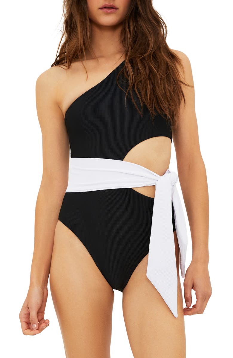 Beach Riot Carlie Cutout One-Shoulder Tie Waist One-Piece Swimsuit, Main, color,