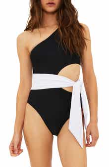 Carlie Cutout One-Shoulder Tie Waist One-Piece Swimsuit