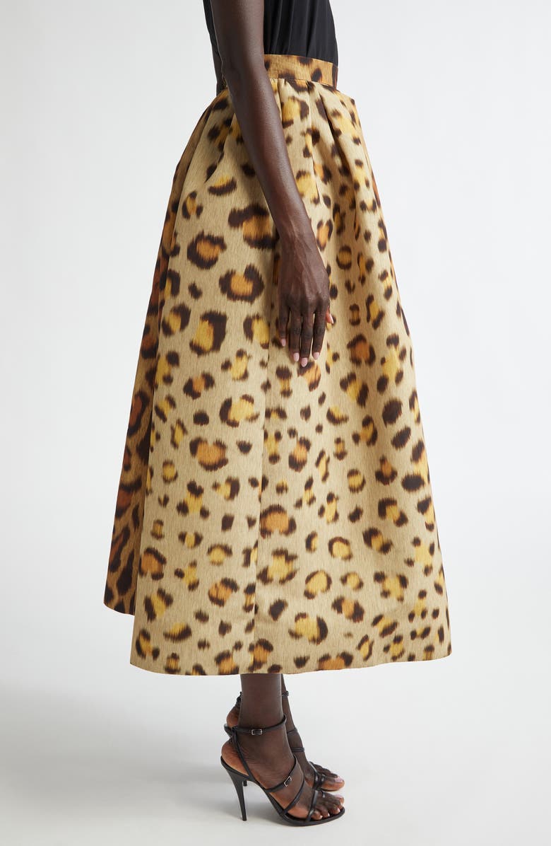 Oscar de la Renta Jaguar Print Faille Midi Skirt, Alternate, color,