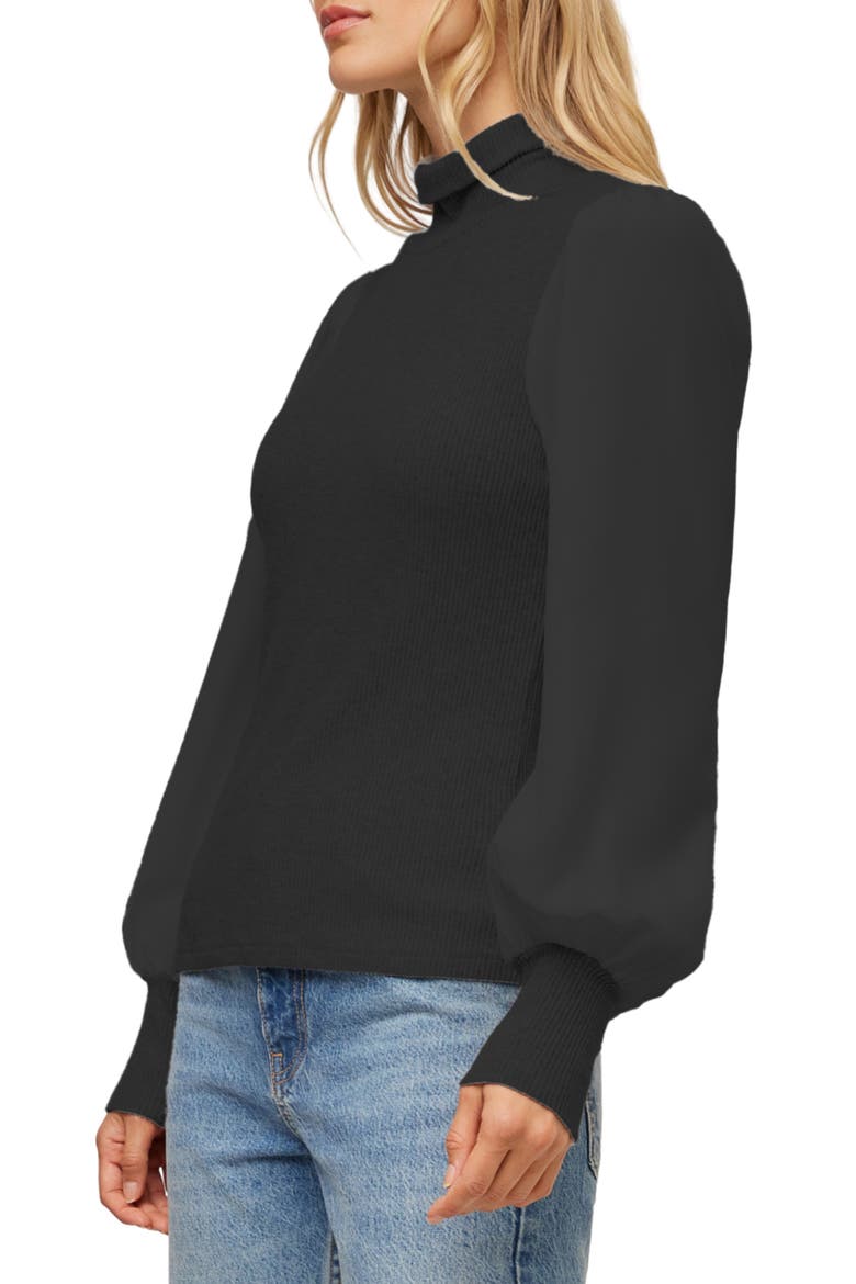 Lisette Mixed Media Turtleneck Top, Alternate, color, BLACK