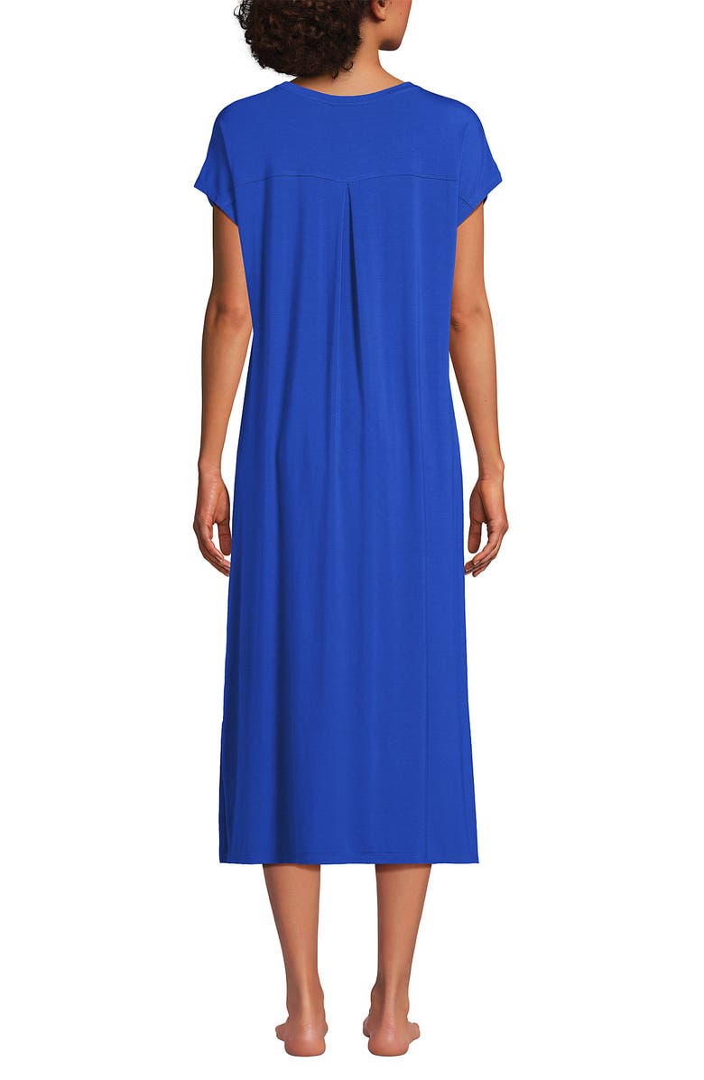 Lands' End Short Sleeve Cooling Midi Nightgown, Alternate, color, Vibrant Lapis